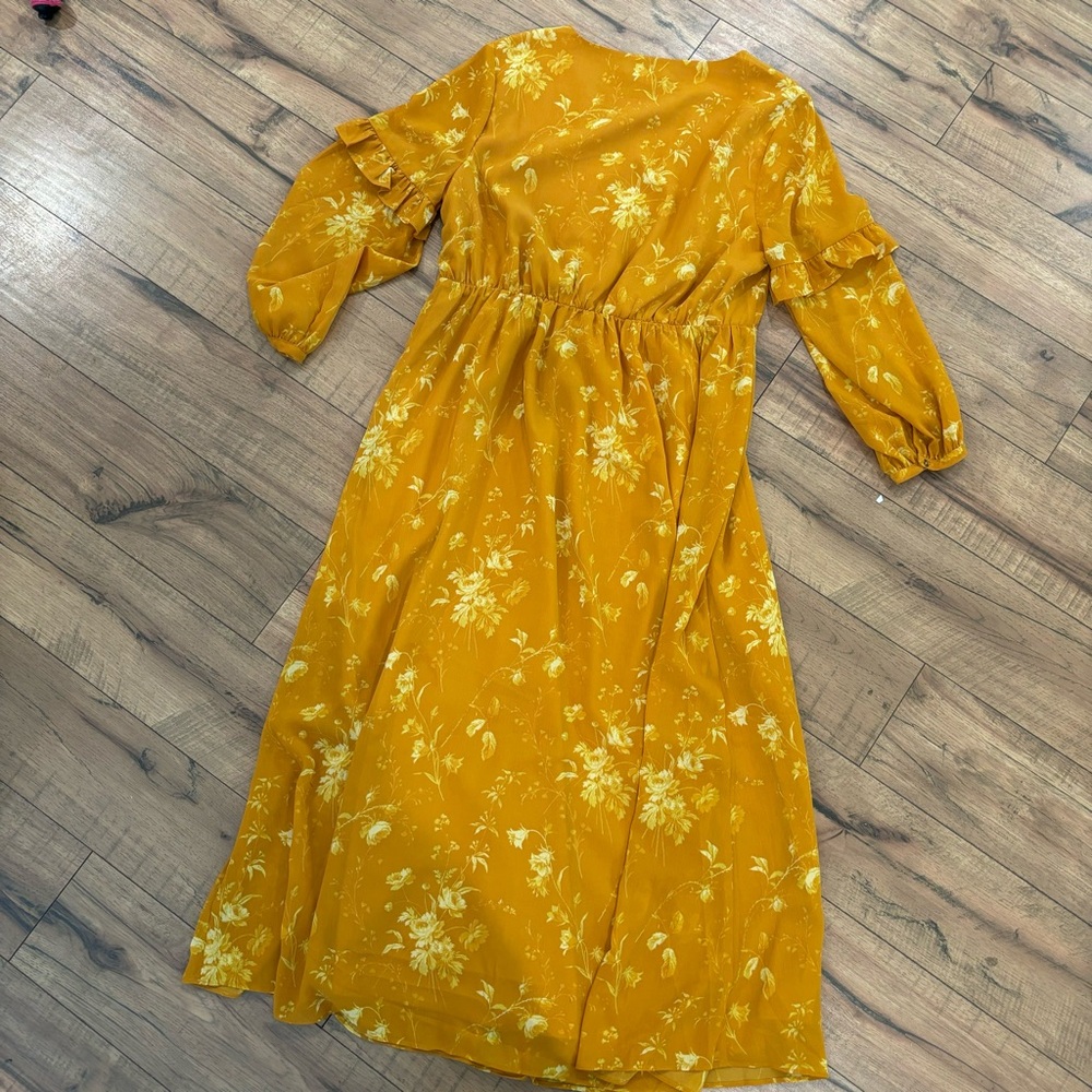 Madewell Ruffle Sleeve Button Front Dress Tonal Brown Size 6 - Picture 7 of 13